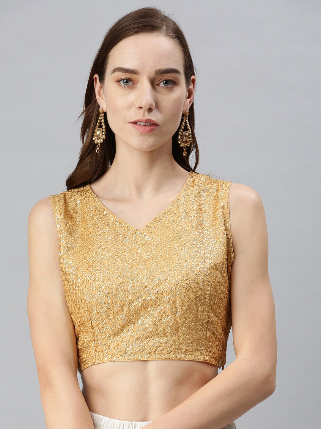 

De Moza Women Gold Sequinned Readymade Saree Blouse