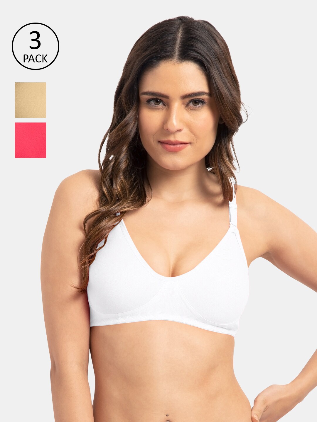 

Tweens Set Of 3 White & Beige Solid T-Shirt Bras - Wireless Non-Padded
