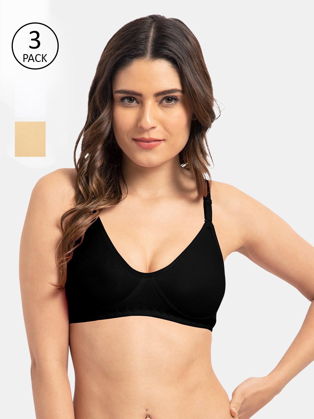 

Tweens Set Of 3 Black & White Solid T-Shirt Bras - Wireless Non-Padded