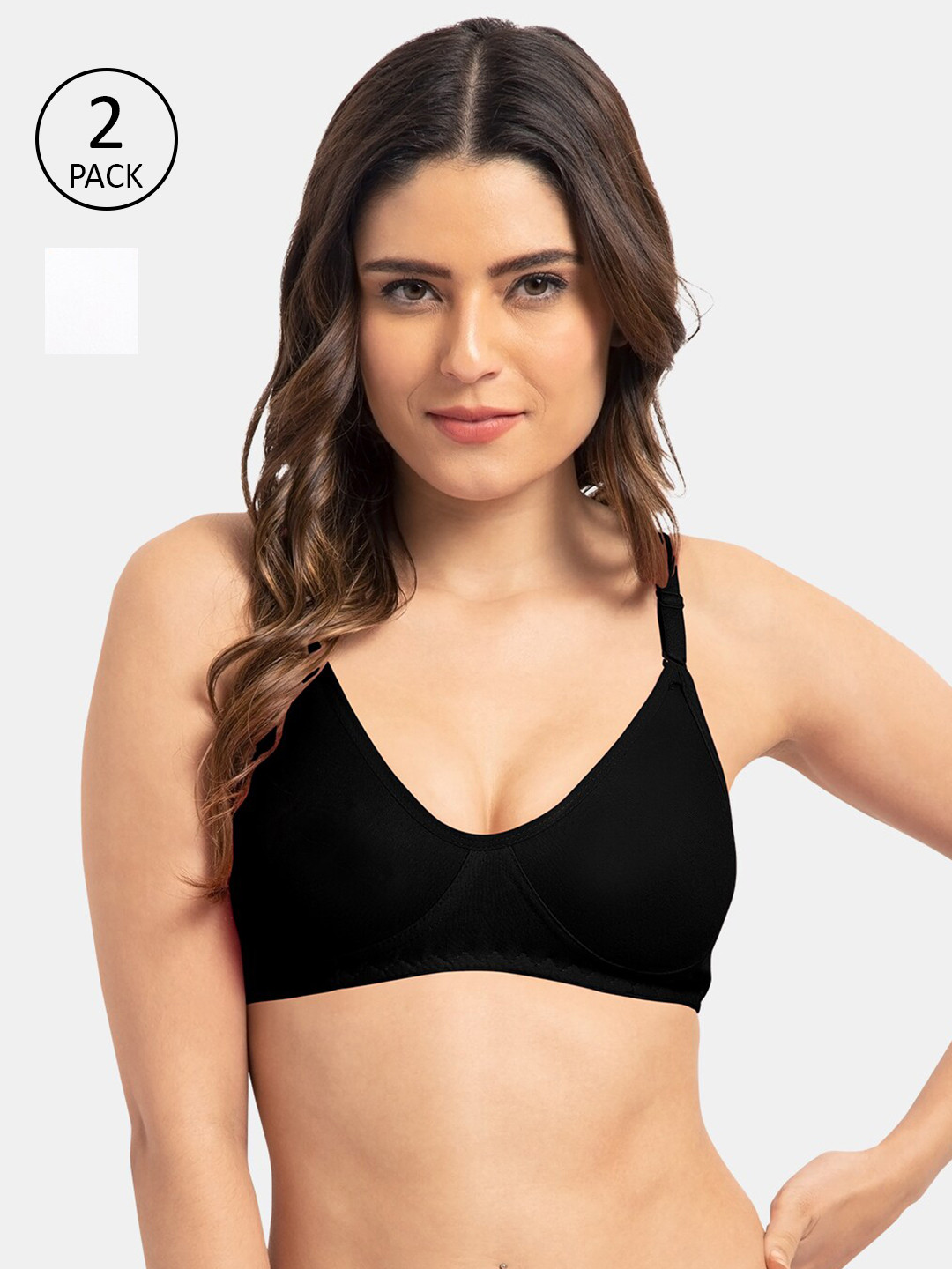 

Tweens Set Of 2 Black & White Solid T-Shirt Bras - Wireless Non-Padded