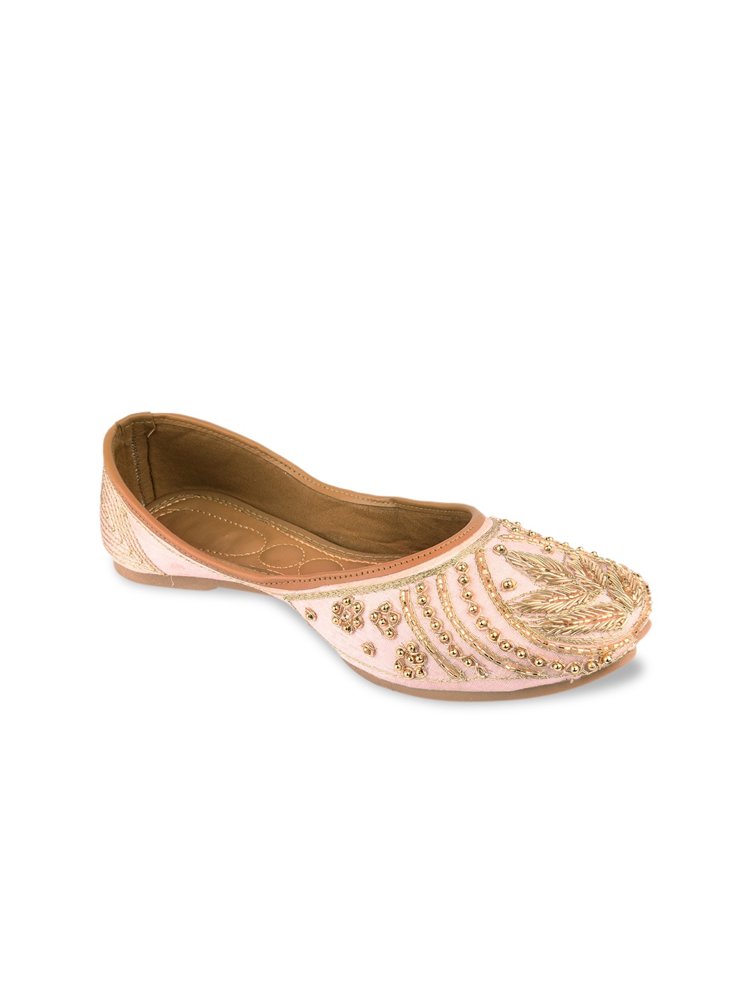 

DESI COLOUR Women Peach-Coloured Embellished Leather Ethnic Mojaris Flats