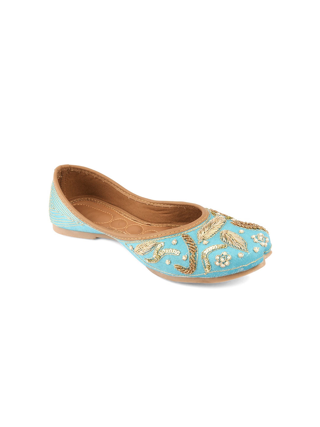 

DESI COLOUR Women Blue Embellished Leather Ethnic Mojaris Flats