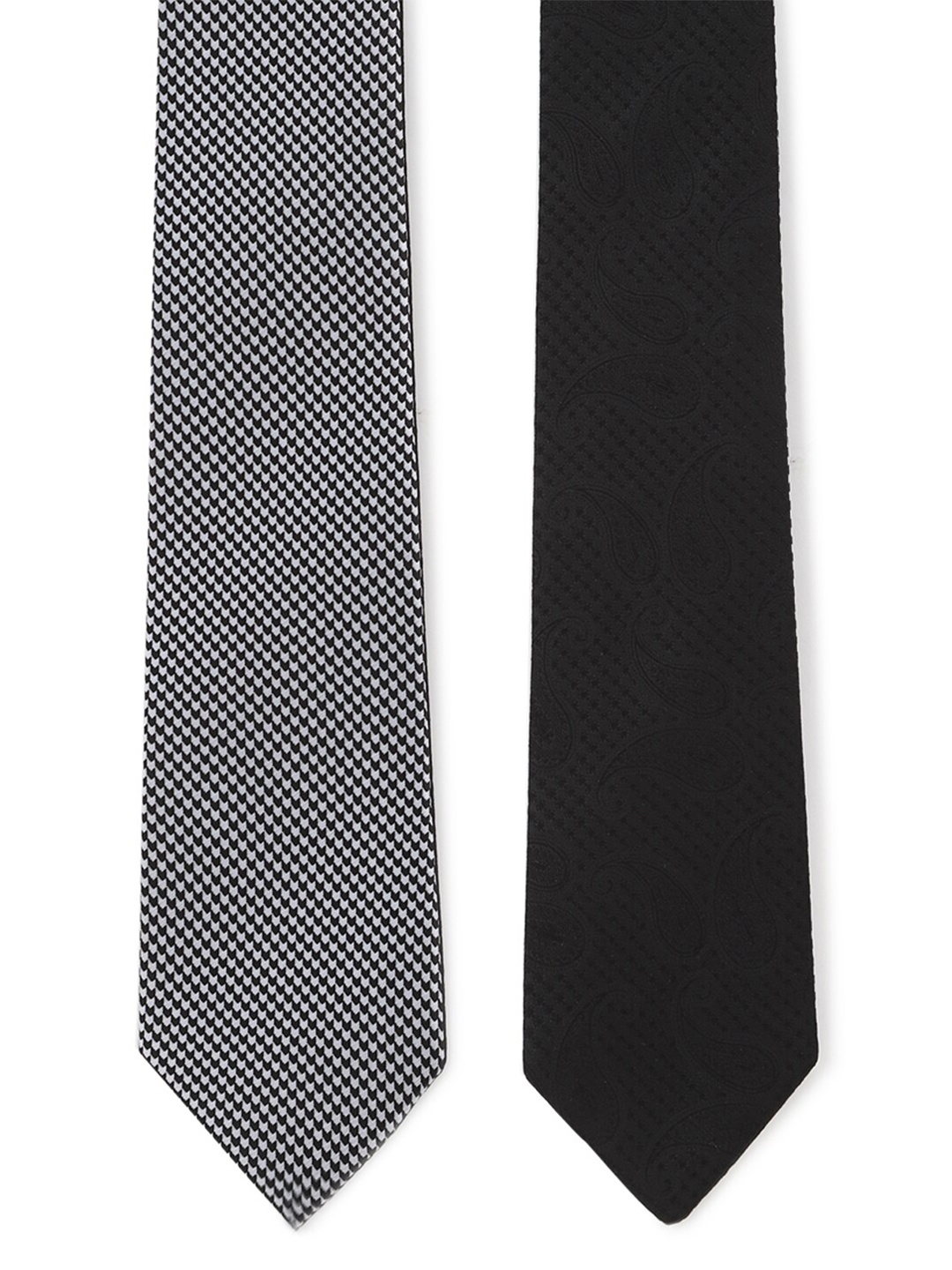 

Van Heusen Pack Of 2 Men Black & White Woven Design Broad Tie