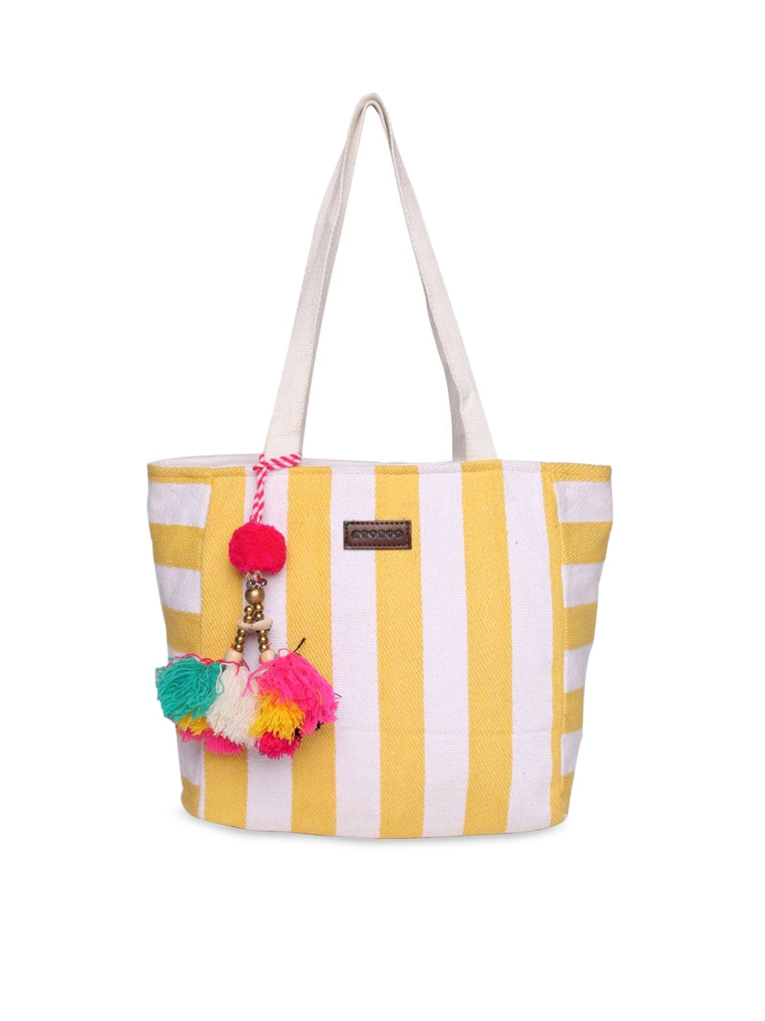 

ASTRID Yellow & White Striped Shopper Tote Bag with Tasselled