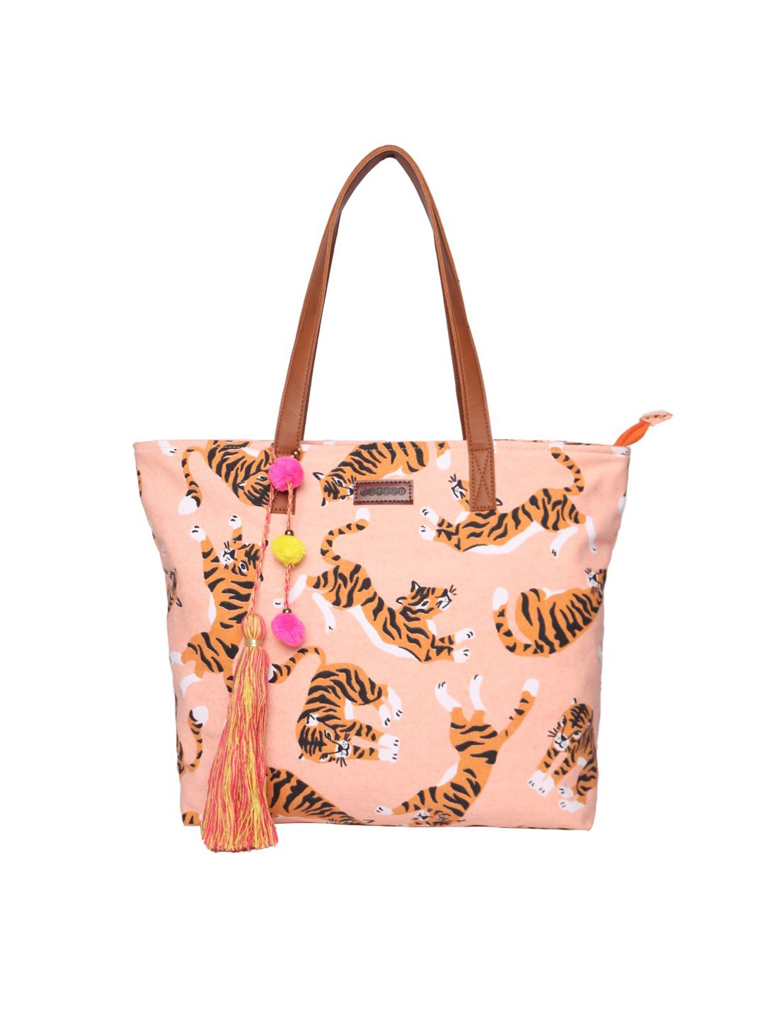 

ASTRID Printed Oversized Shopper Tote Bag with Tasselled, Pink