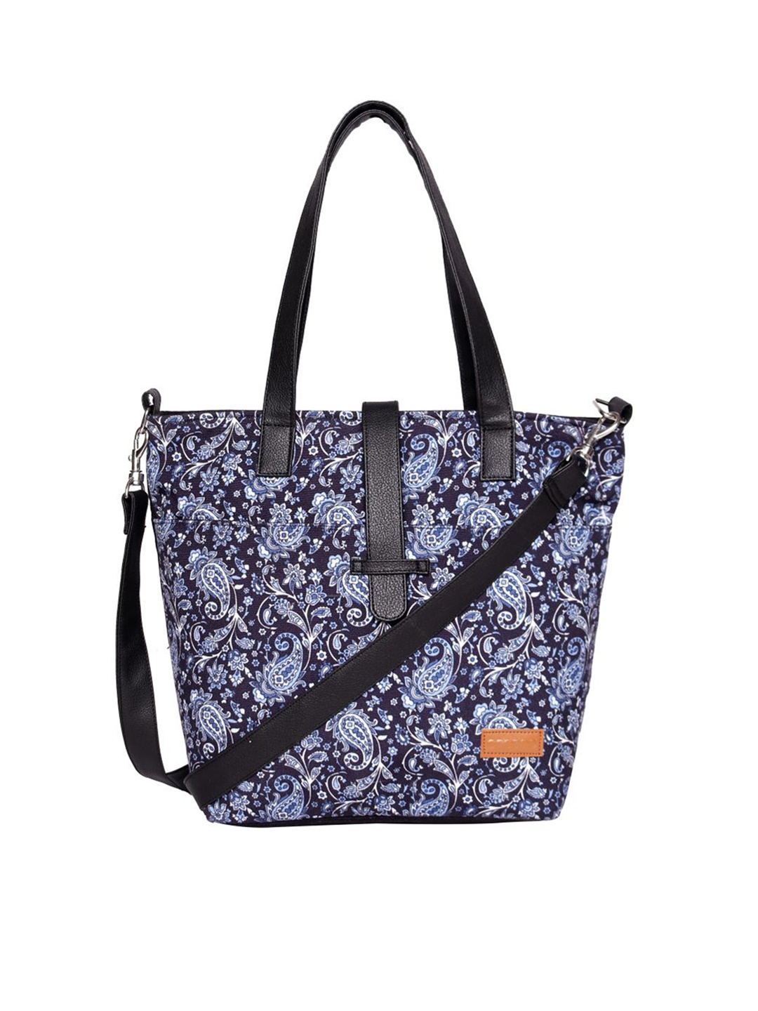 

ASTRID Navy Floral Printed Oversized Structured Tote Bag, Navy blue