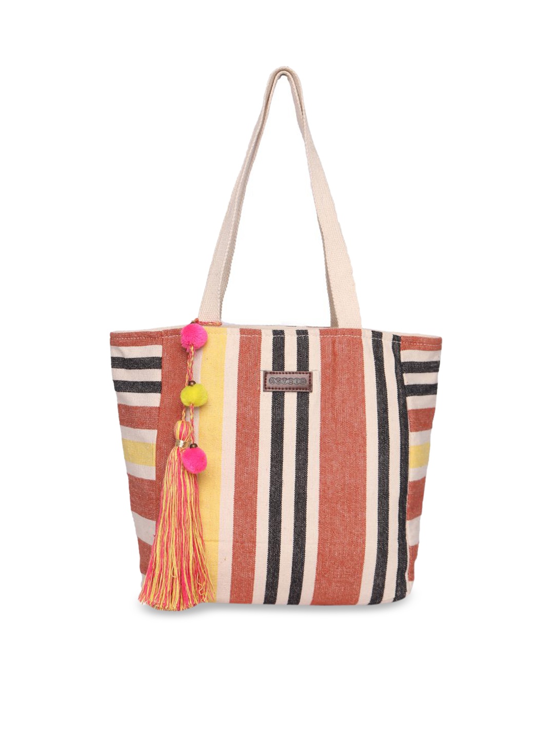 

ASTRID Multicoloured Striped Oversized Shopper Tote Bag with Tasselled, Multi