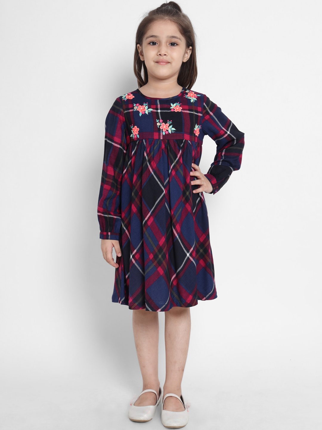 

Nauti Nati Blue & Burgundy Checked Pure Cotton Dress