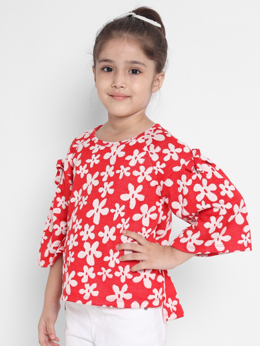 

Nauti Nati Girls Red & White Floral Regular Top