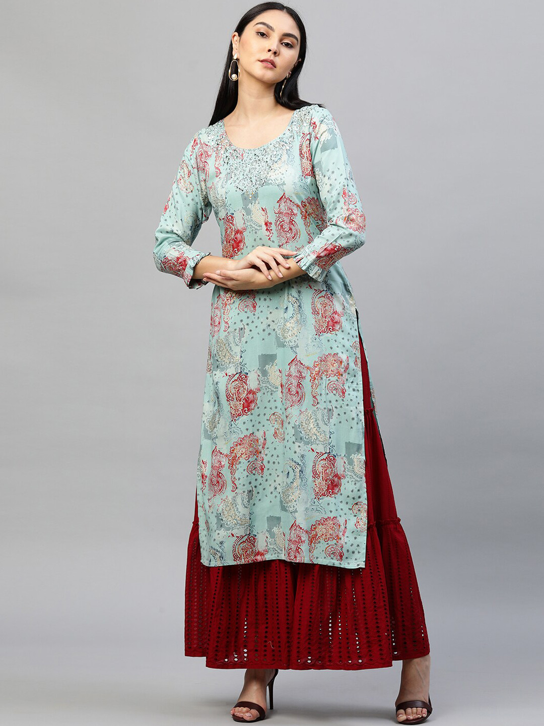 

FASHOR Women Blue Printed Kurta