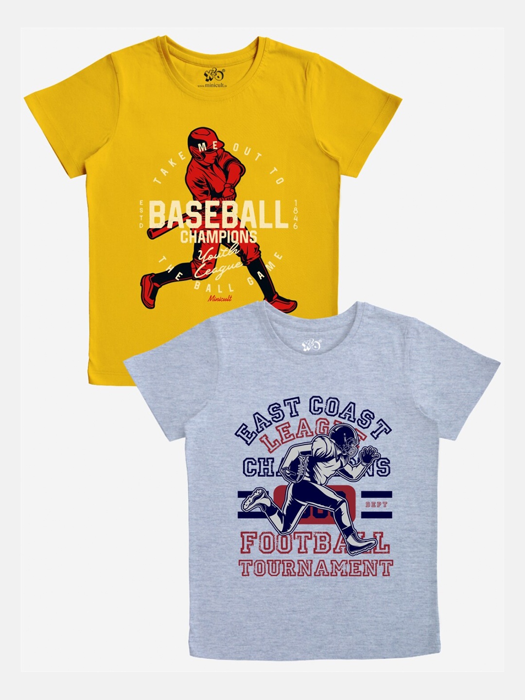 

x2o Boys Pack of 2 Printed Cotton T-shirt, Mustard