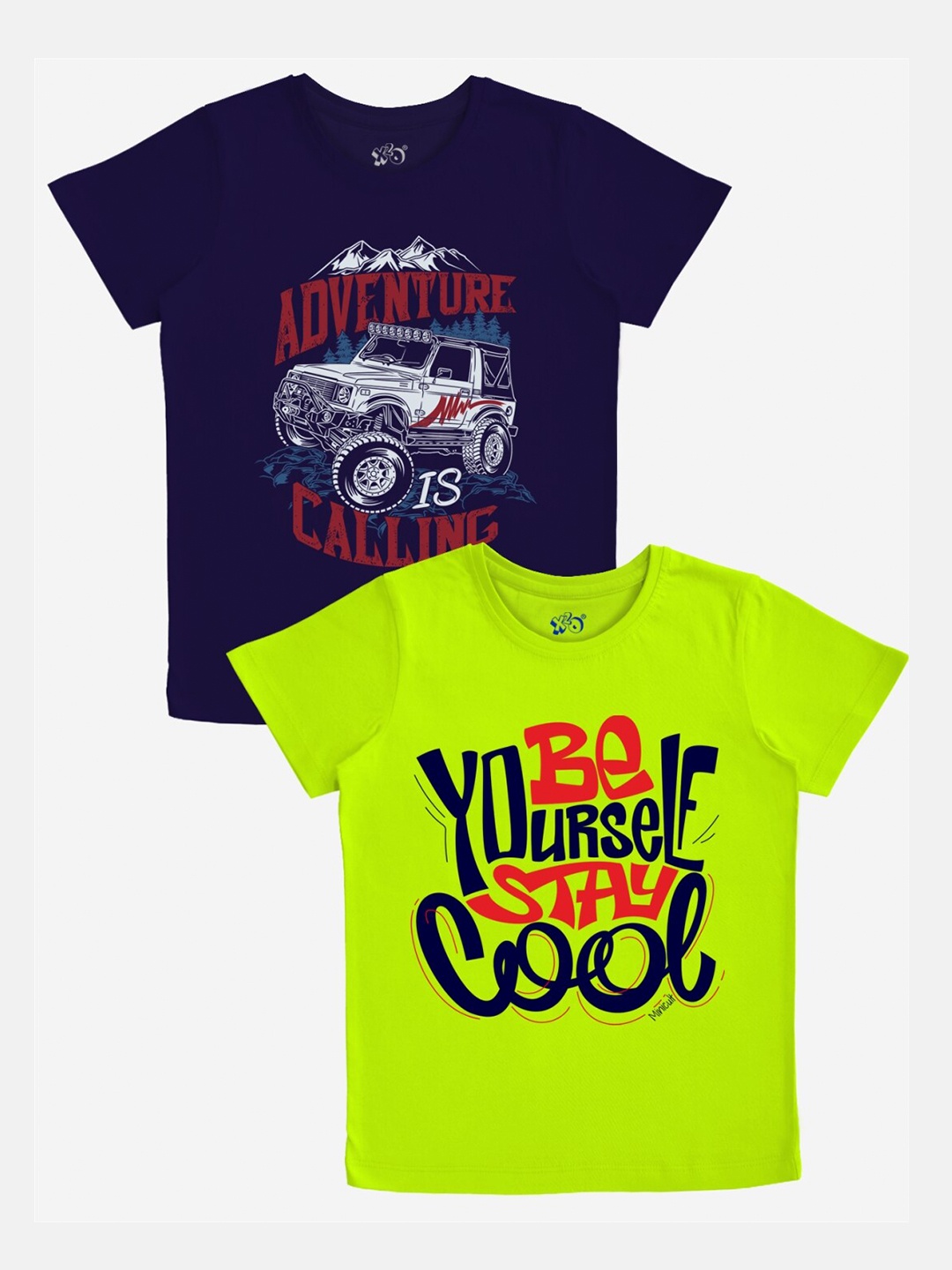 x2o Boys Pack of 2 Printed Cotton T-shirts, Navy blue