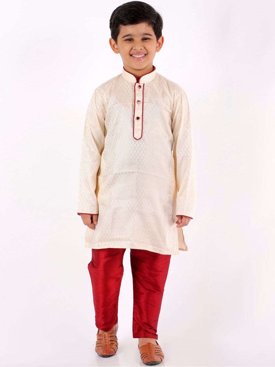 

YK Boys Beige Layered Kurta with Pyjamas