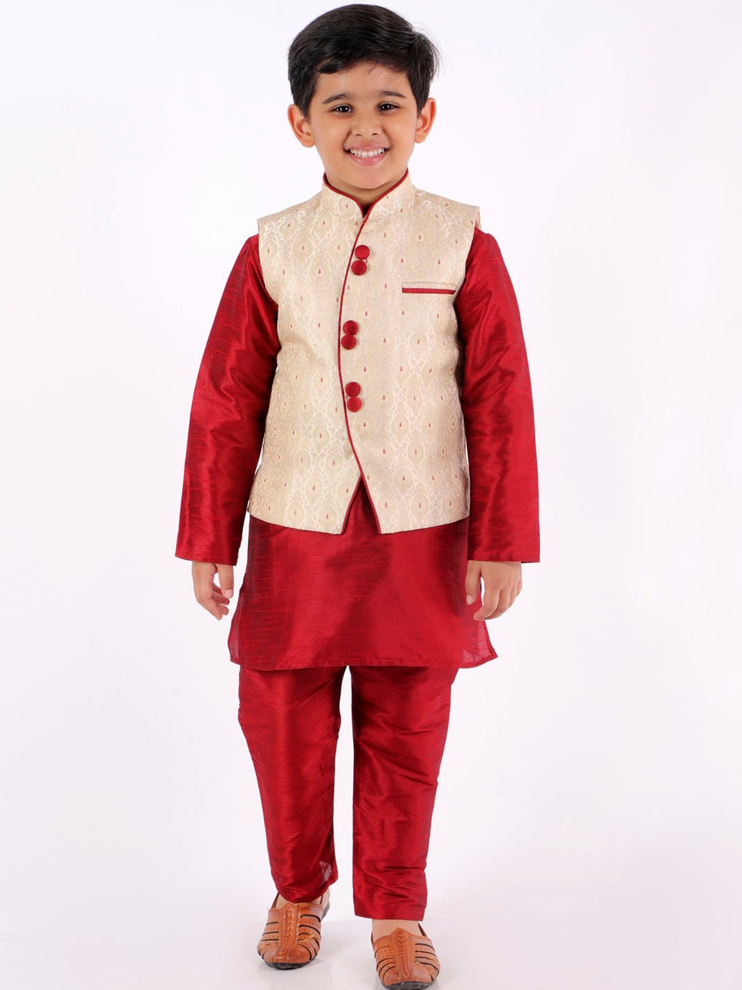 

YK Boys Beige Layered Kurti with Trousers