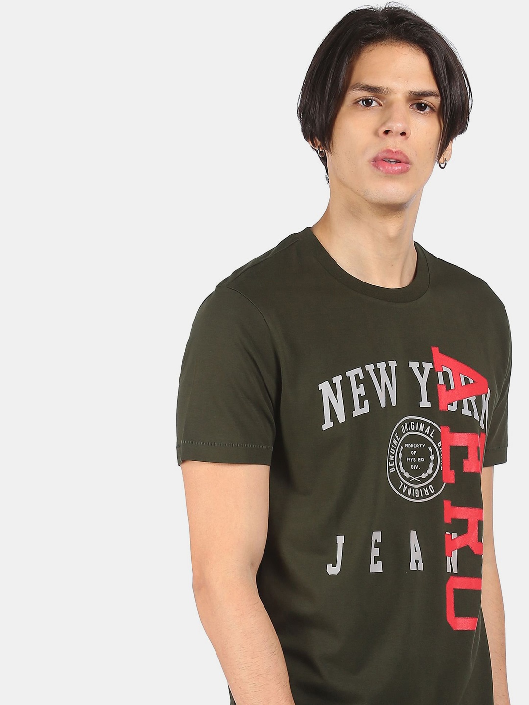 

Aeropostale Men Olive Green Pure Cotton Printed Pure Cotton T-shirt