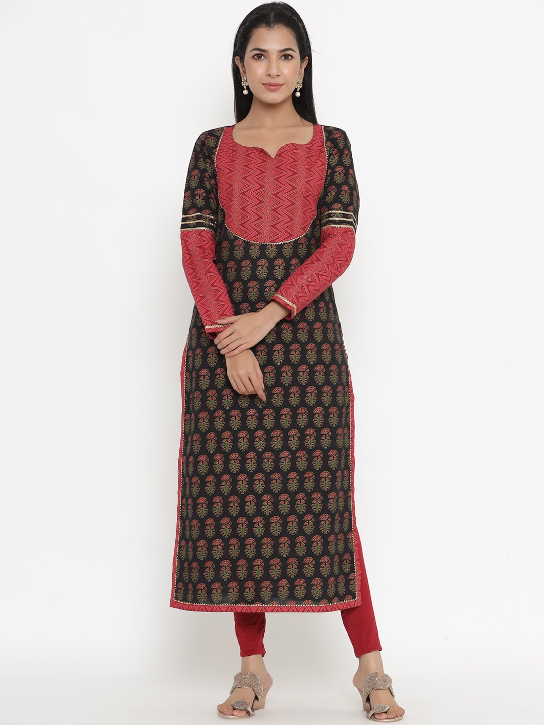 

Indian Virasat Women Black Ethnic Motifs Printed Cotton Kurta