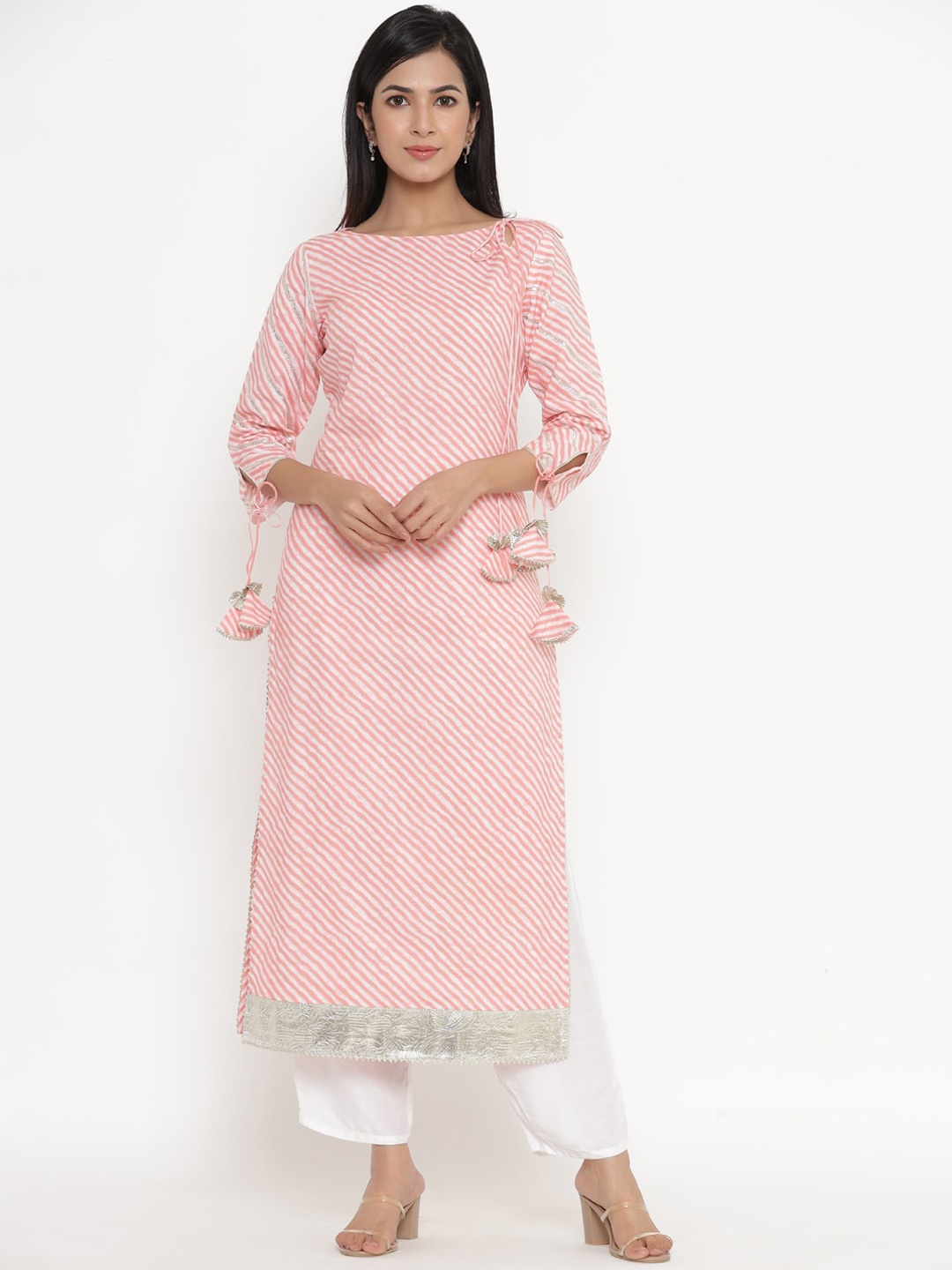 

Indian Virasat Women Pink & White Striped Kurta