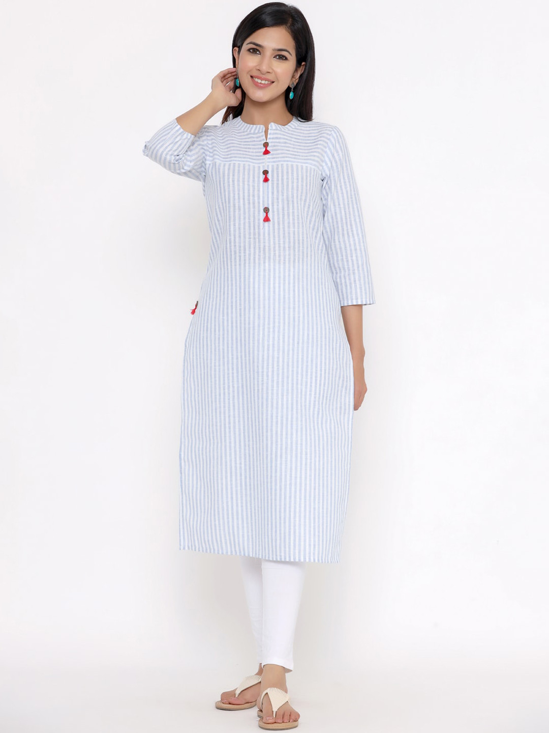 

Indian Virasat Women Blue Striped Cotton Kurta