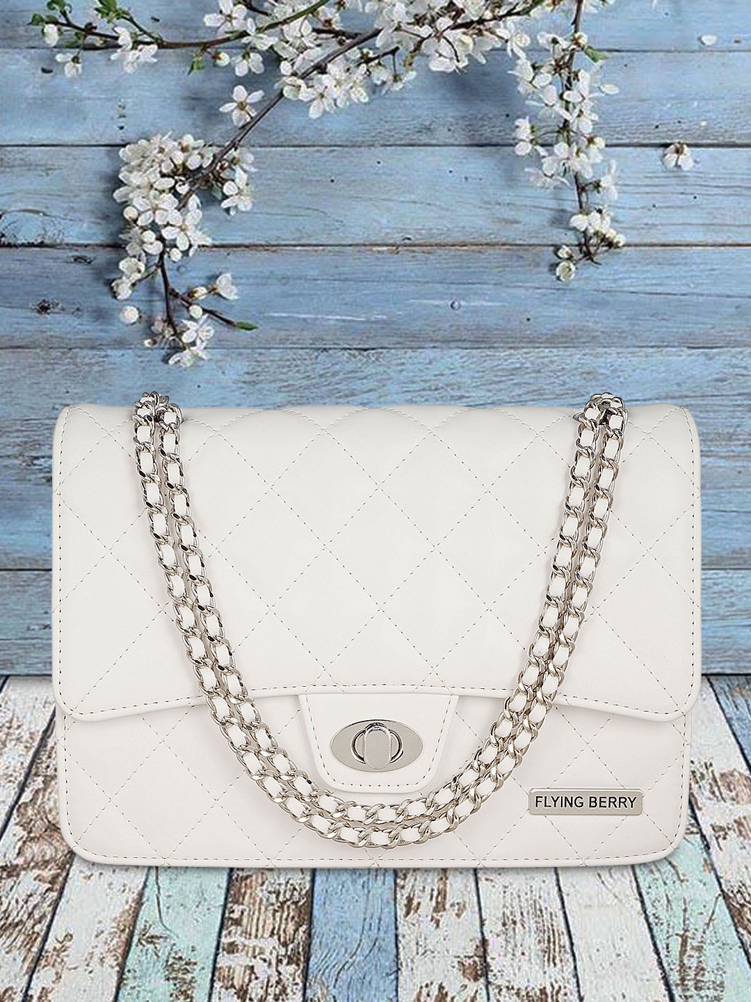 

FLYING BERRY White PU Structured Sling Bag with Quilted