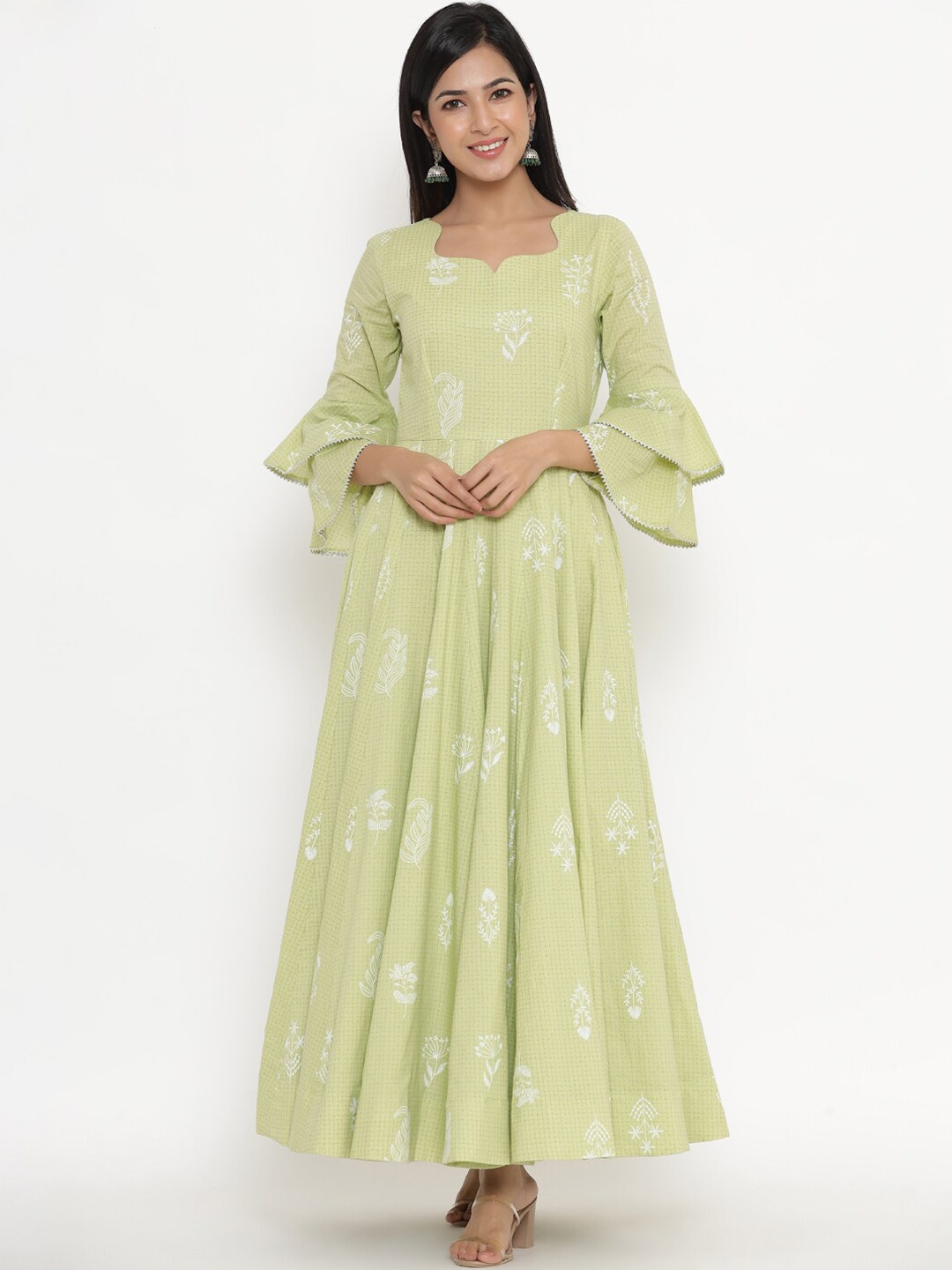 

Indian Virasat Green Ethnic Motifs Ethnic Maxi Anarkali Dress