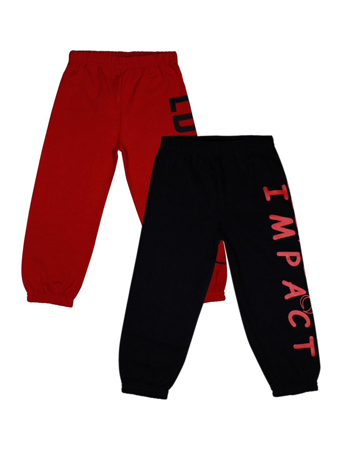 

BUMZEE Kids Boys Pack of 2 Red & Black Printed Regular Fit Cotton Track Pants