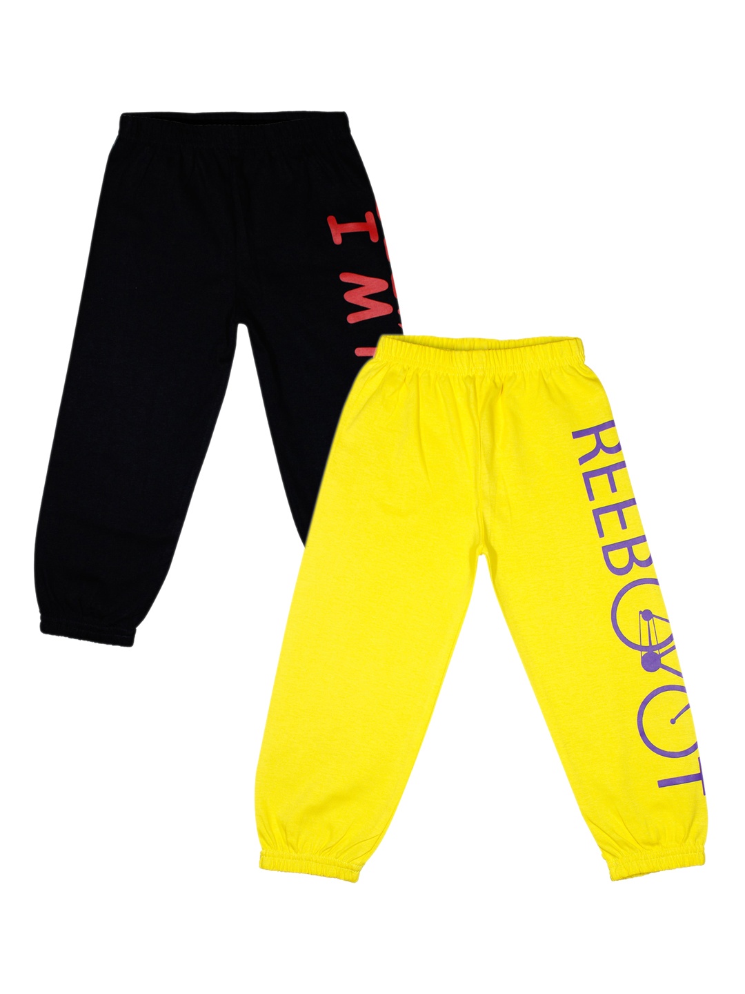 

BUMZEE Kids Boys Pack of 2 Yellow & Black Printed Regular Fit Cotton Track Pants