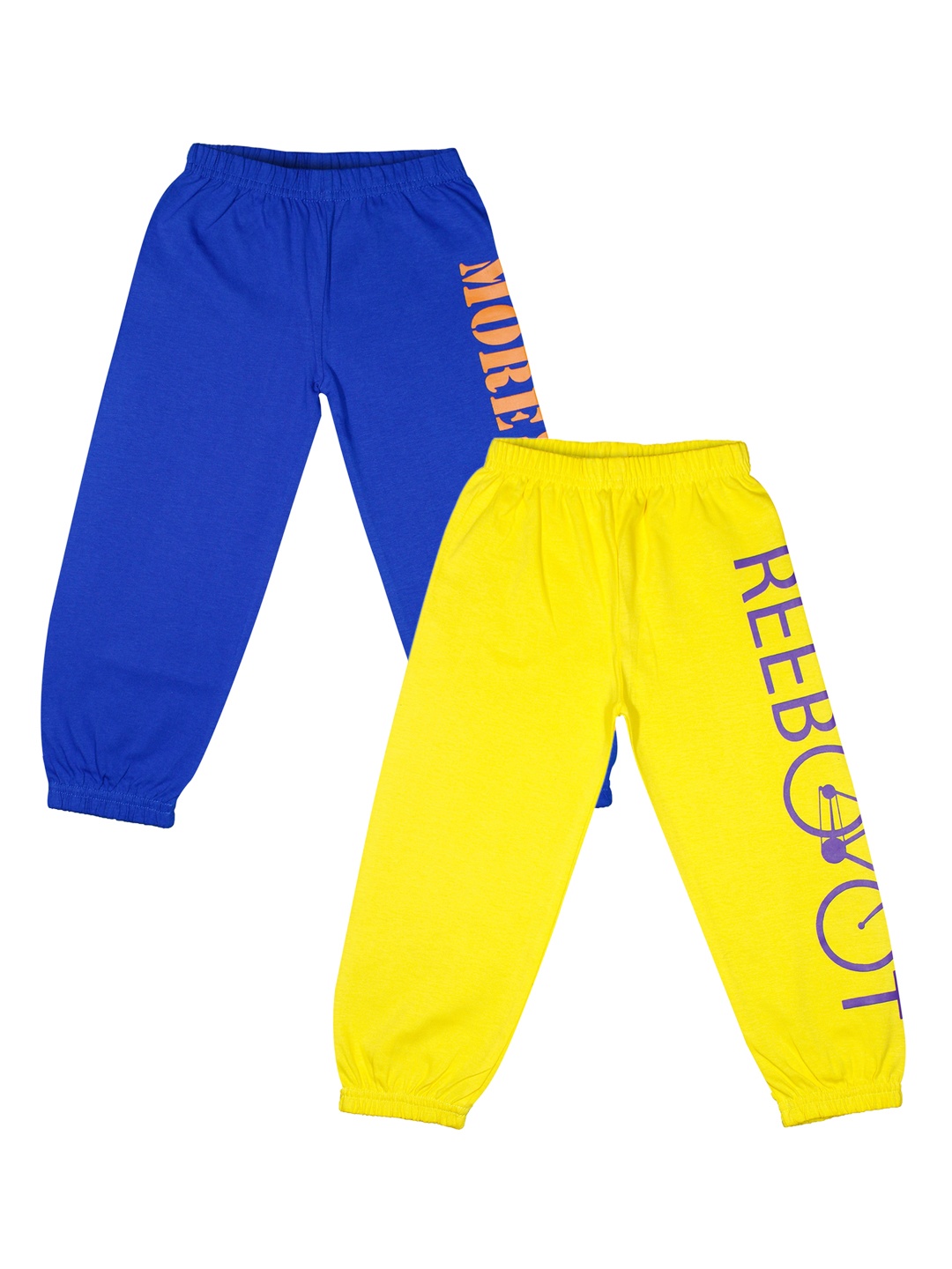 

BUMZEE Kids Boys Pack of 2 Yellow & Blue Printed Regular Fit Cotton Track Pants