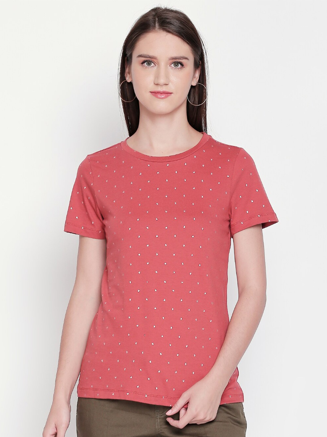 

Honey by Pantaloons Women Red Printed Pure Cotton T-shirt