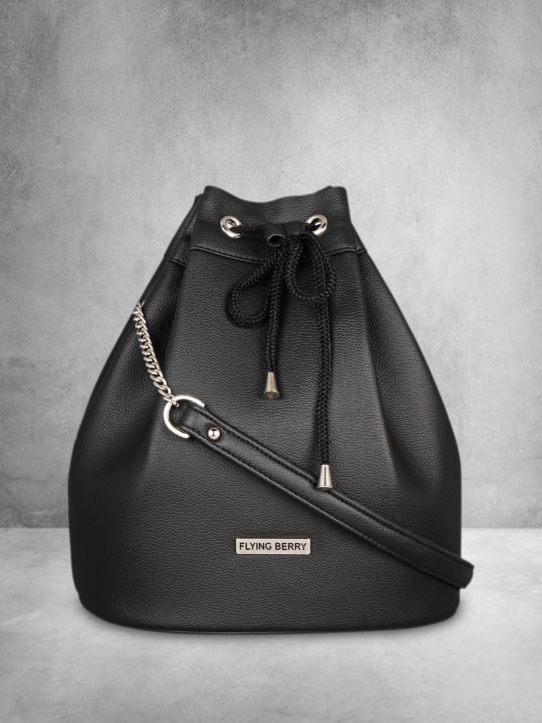 

FLYING BERRY Black PU Bucket Sling Bag