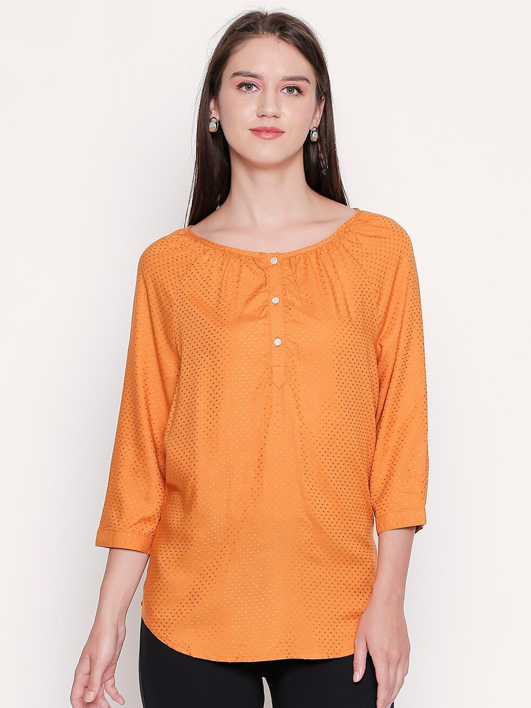 

Honey by Pantaloons Yellow Polka Dot Self Design Tunic