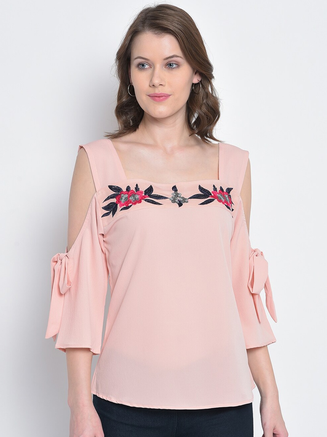 

Mayra Pink Embroidered Regular Top