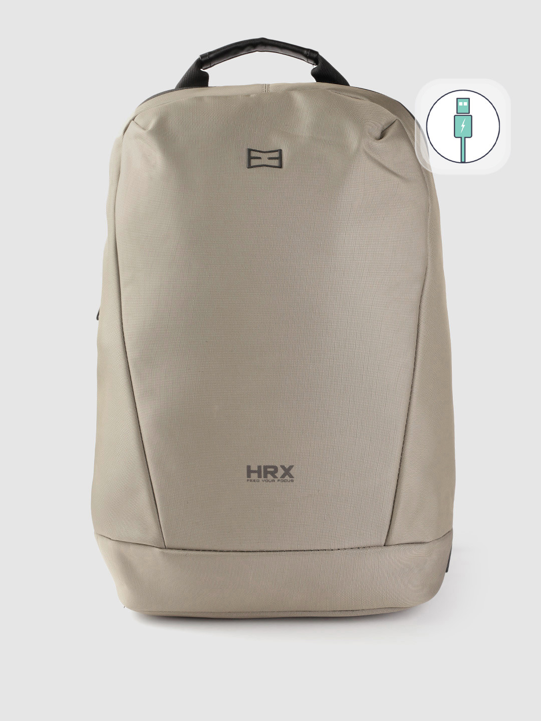 

HRX by Hrithik Roshan Unisex Khaki Brand Logo Backpack with USB Charging Port 29.4L