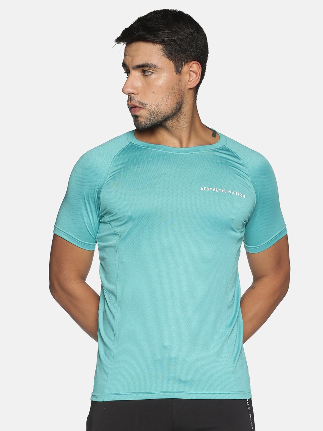 

AESTHETIC NATION Men Sea Green Loose T-shirt