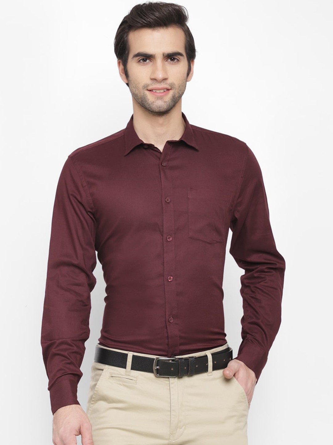 

cape canary Men Maroon Opaque Formal Shirt