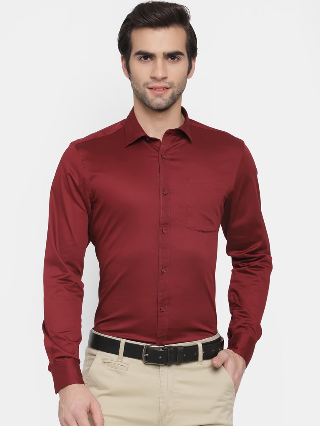 

cape canary Men Maroon Opaque Formal Shirt