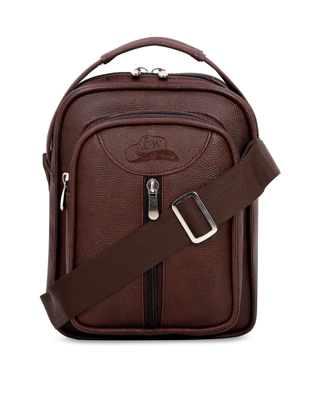 

Leather World Brown PU Structured Sling Bag