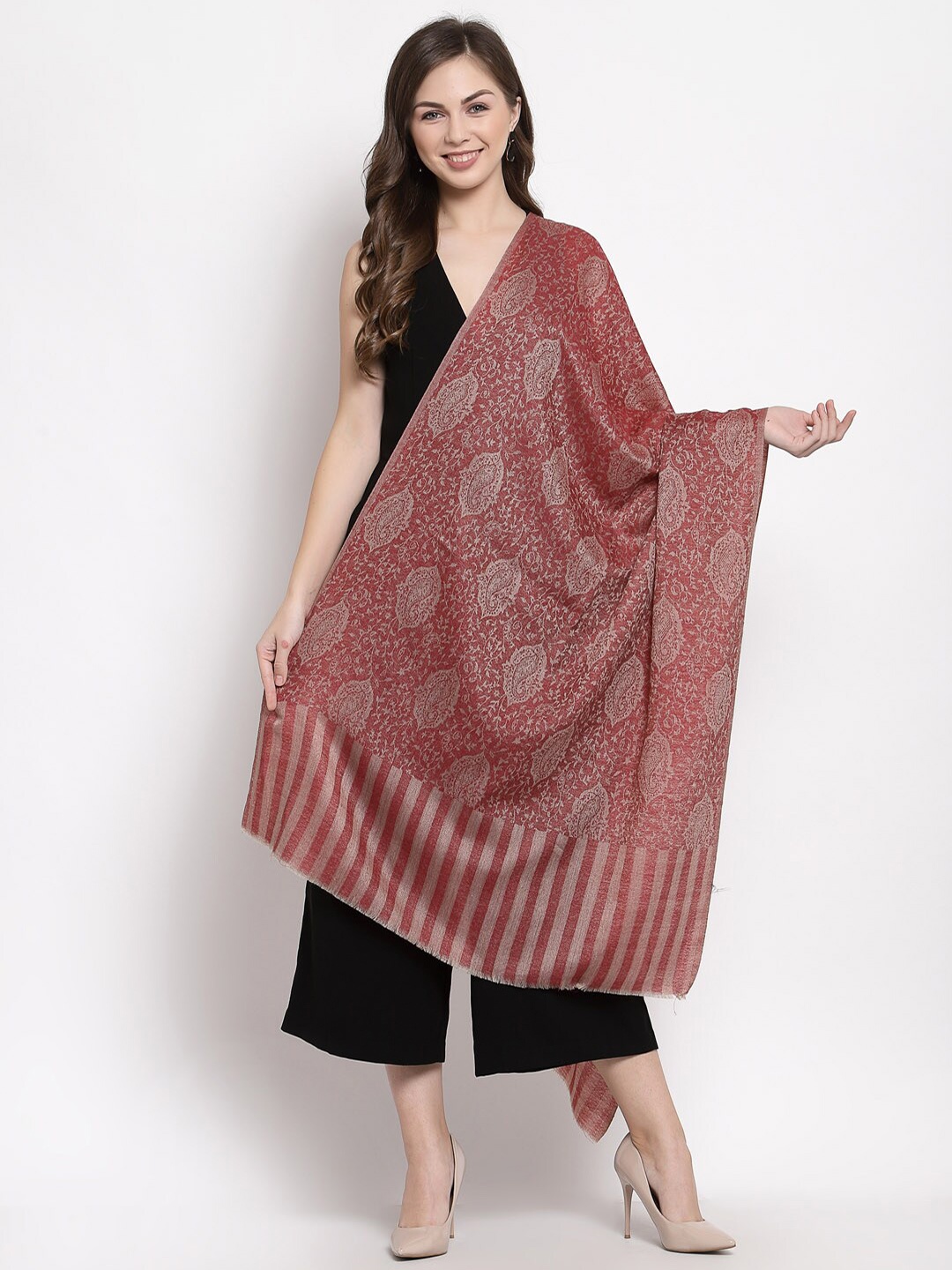 

Pashtush Women Red Woven Design Stole