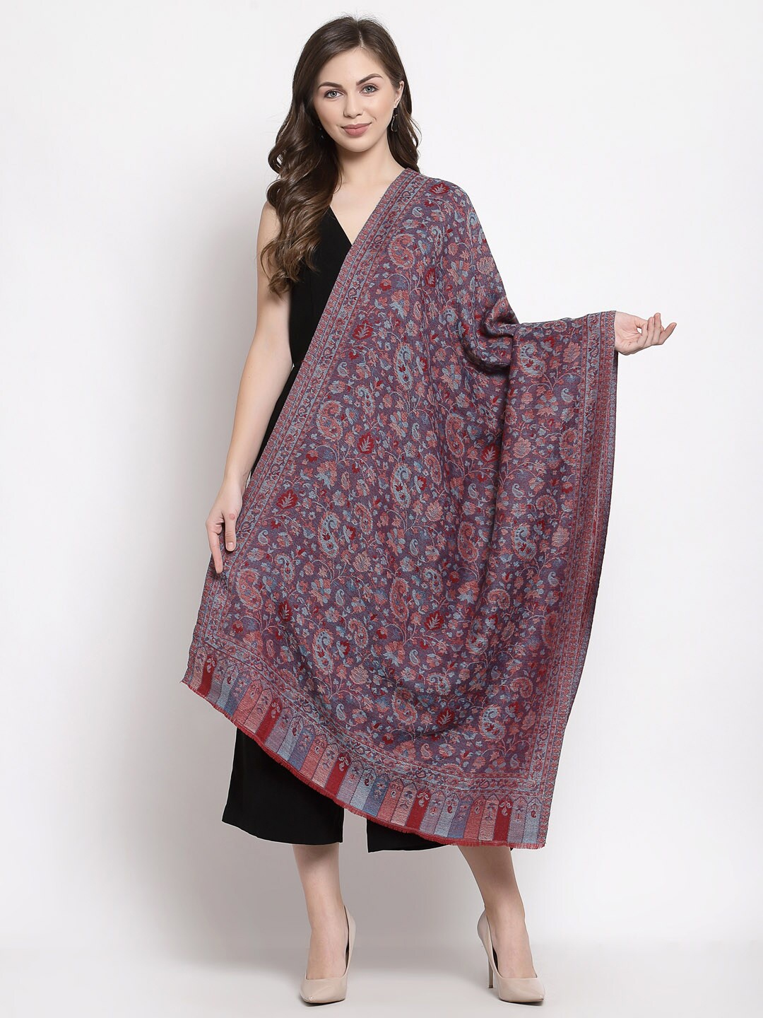 

Pashtush Women Grey & Red Woven Design Stole