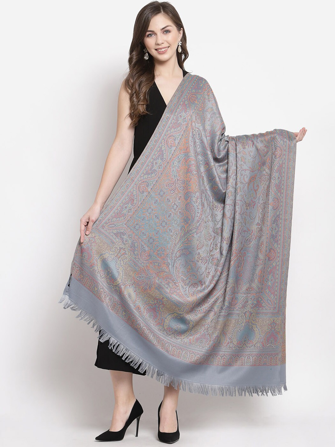 

Pashtush Women Grey & Beige Woven Design Shawl