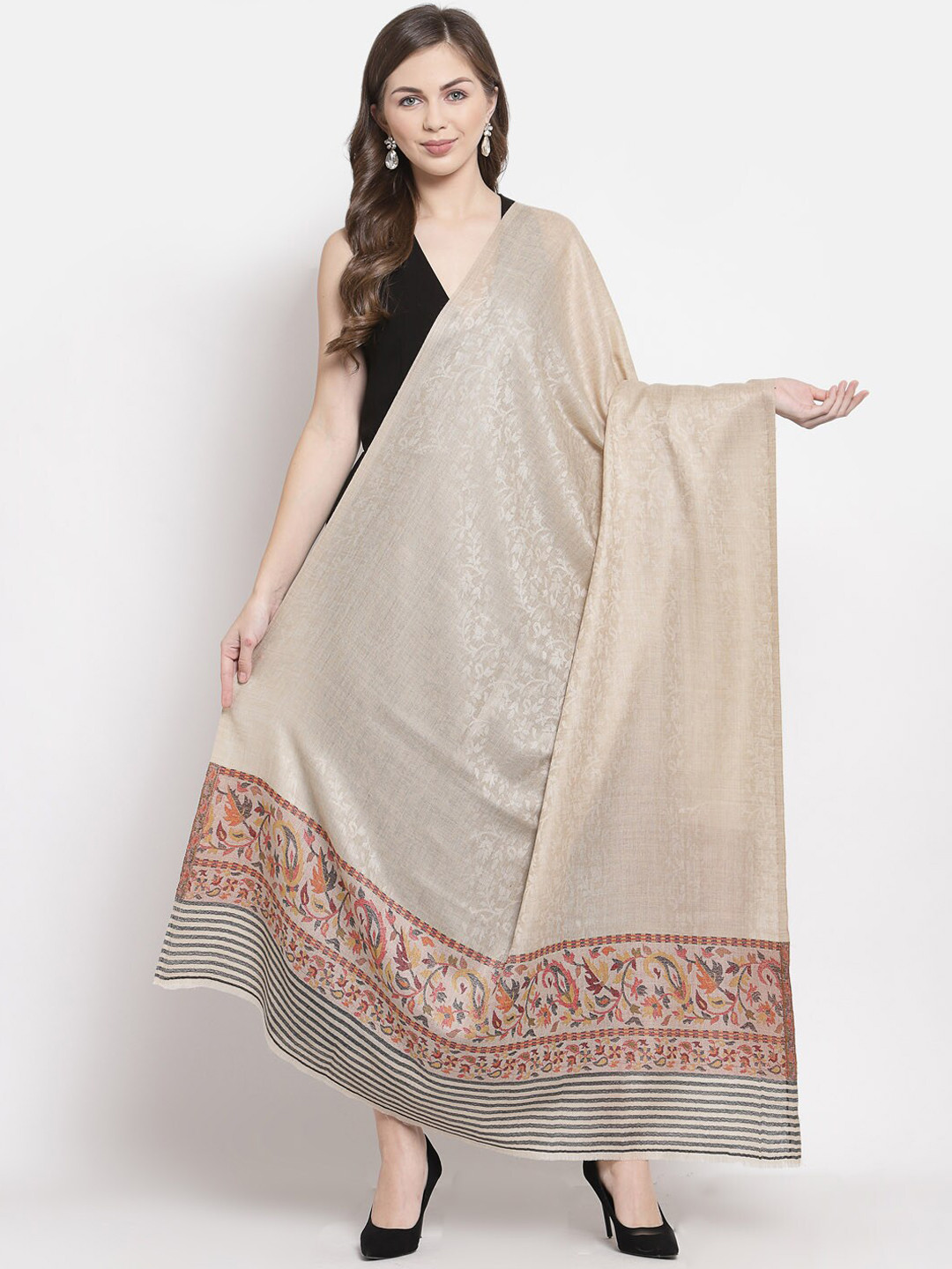 

Pashtush Women Beige Woven Design Shawl