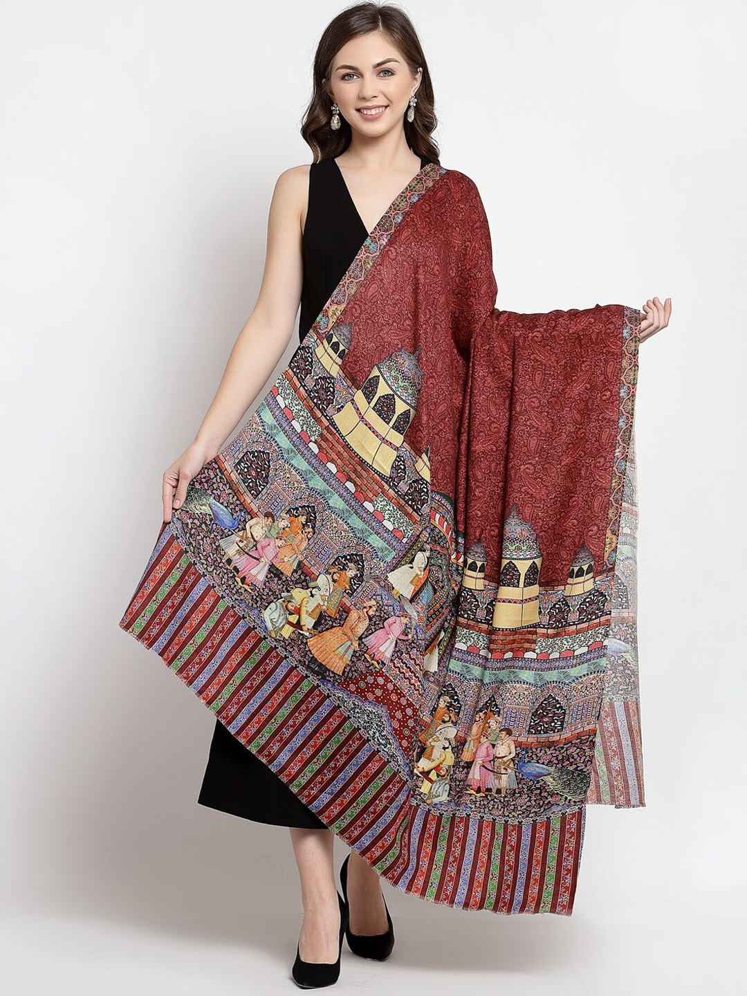 

Pashtush Women Maroon & Cream-Coloured Printed Shawl
