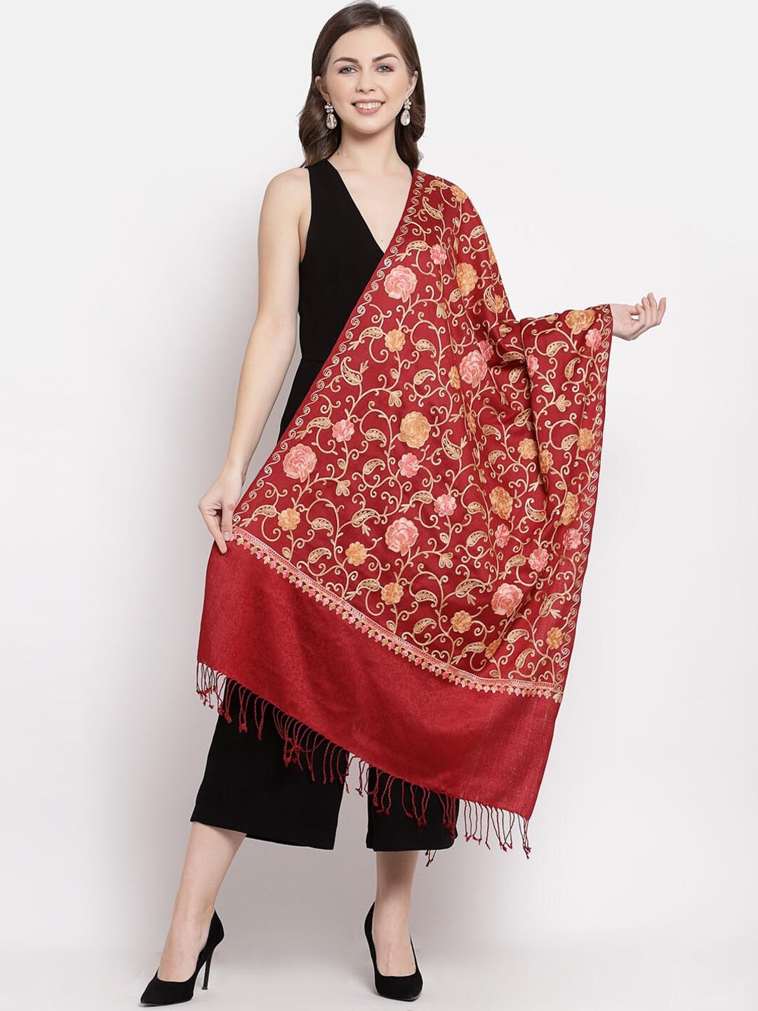 

Pashtush Women Red & Beige Woven Design Shawl