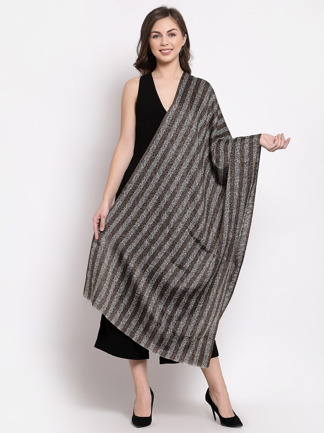 

Pashtush Women Brown & Grey Striped Stole