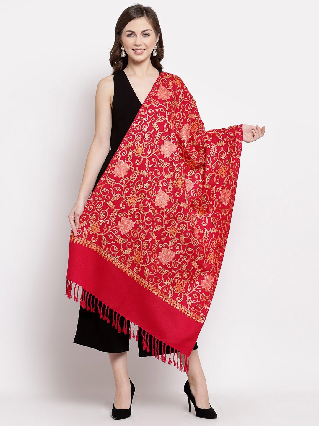 

Pashtush Women Red & Gold-Toned Embroidered Stole