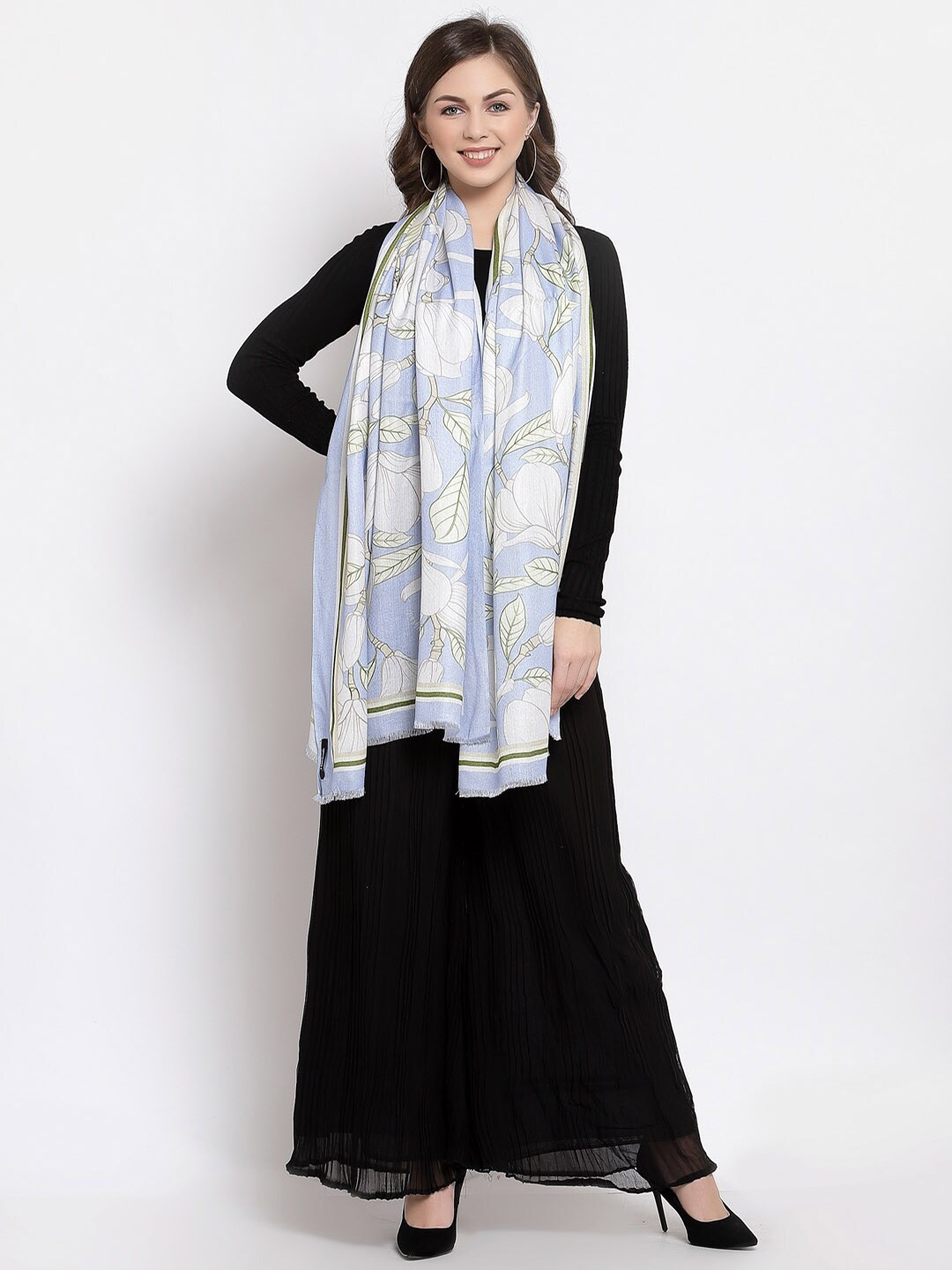 

Pashtush Women Blue & White Printed Stole