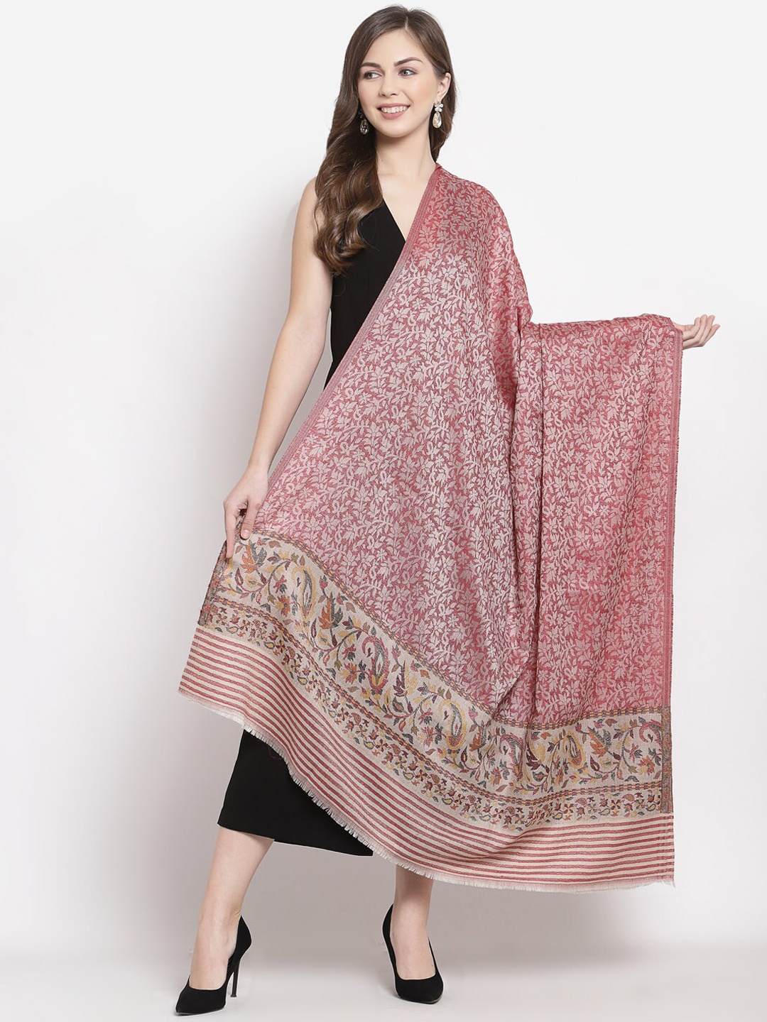 

Pashtush Women Pink & Beige Paisley Printed Shawl