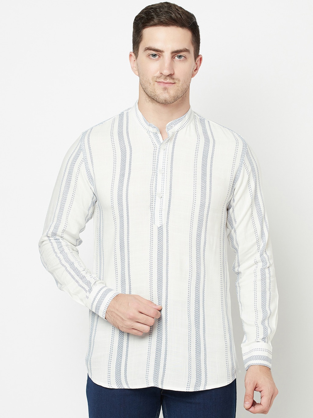 

Purple State Men White & Grey Kurta