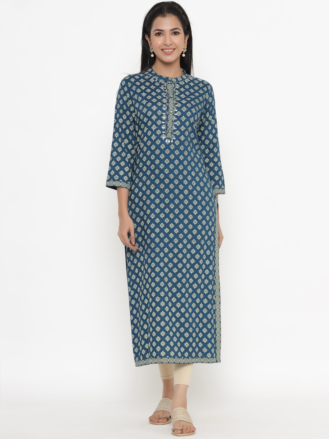 

kipek Women Teal Green Ethnic Motifs Printed Kurta