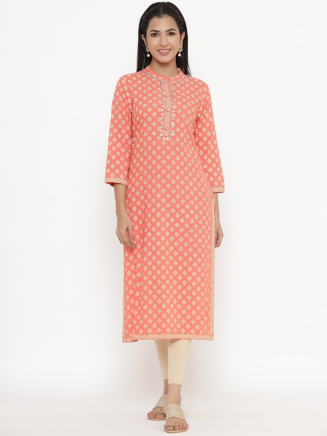 

kipek Women Peach-Coloured Ethnic Motifs Printed Kurta