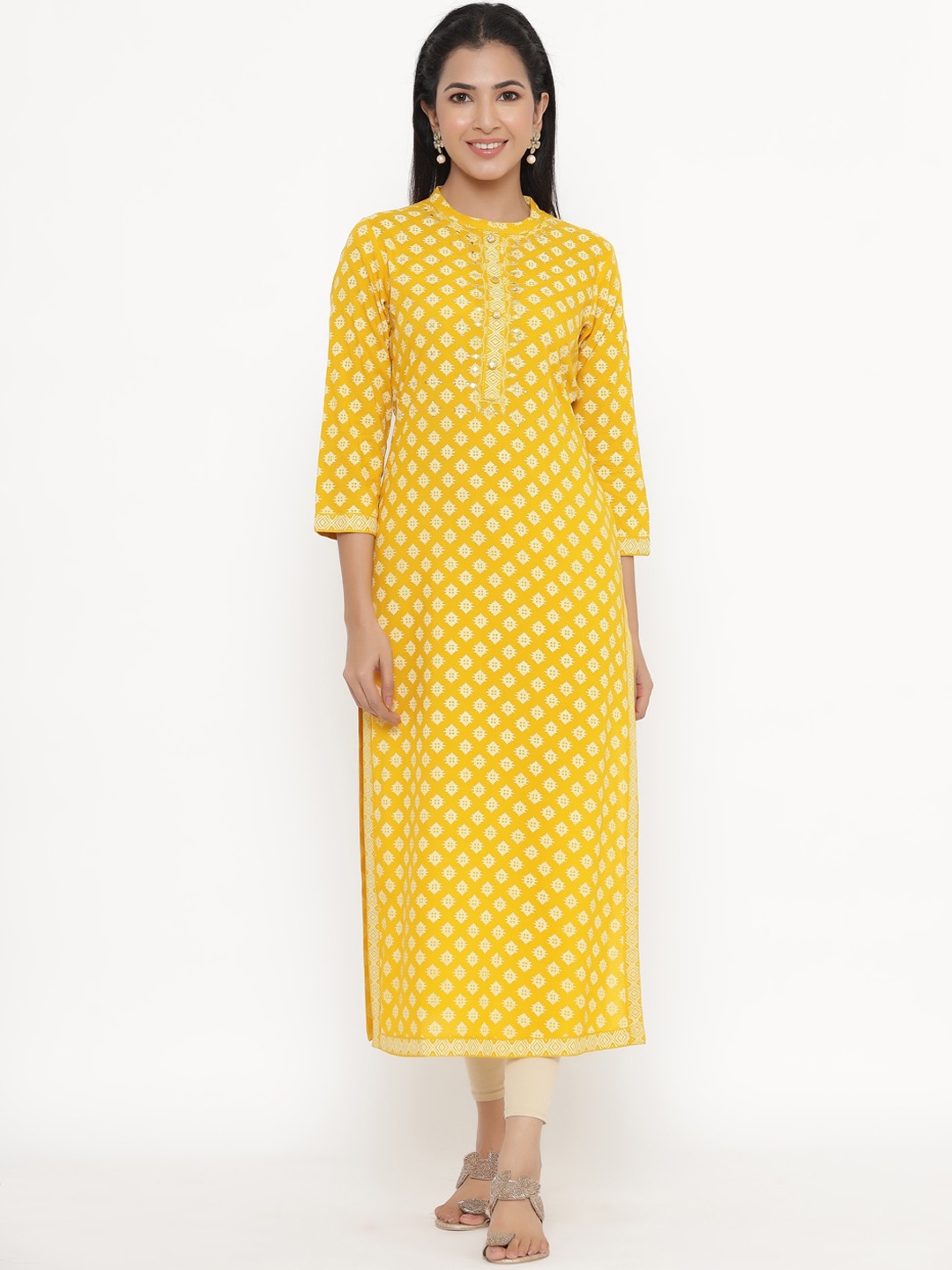 

kipek Women Yellow Ethnic Motifs Printed Kurta